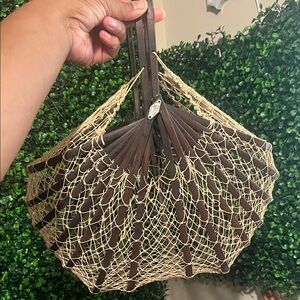 Wooden Hand Fan with Cream Netting